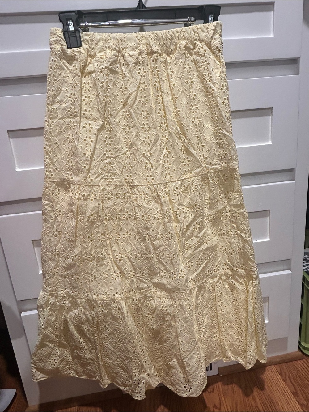 LOFT Light yellow Eyelet Tiered Midi Skirt